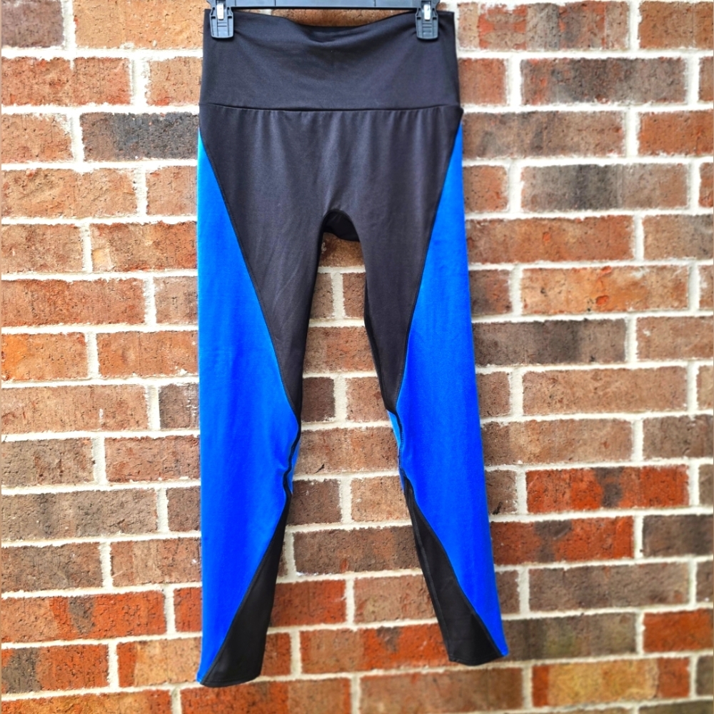 K-DEER Black Blue Colorblock Leggings Size M Athleisure Yoga Gym Workout